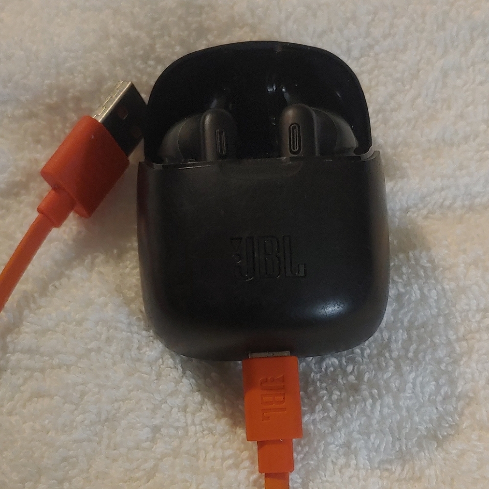 JBL Black Earbuds with Orange USB Cable